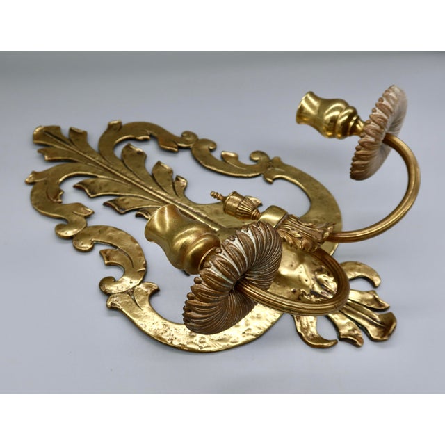 Pair of Solid Brass Two-Arm Rococo Revival Candle Wall Sconces With Acanthus Leaf Backplate, Early 20th Century For Sale - Image 10 of 15