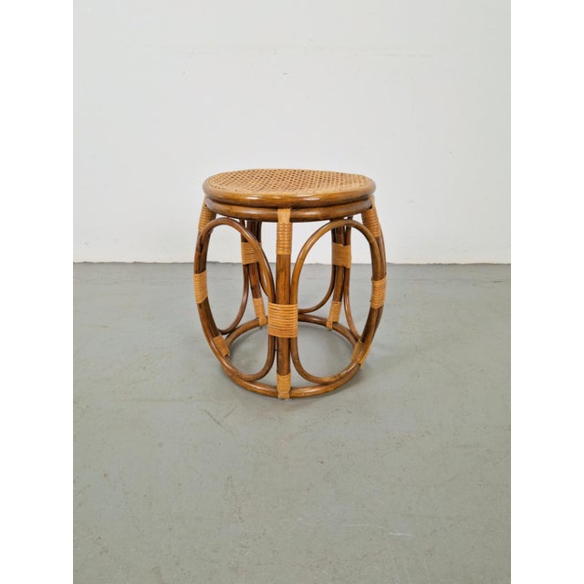 Wood Round Bentwood and Rattan Webbing Stool, 1970s For Sale - Image 7 of 7