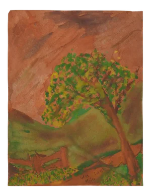 Vintage Rustic Landscape Gouache Paintng