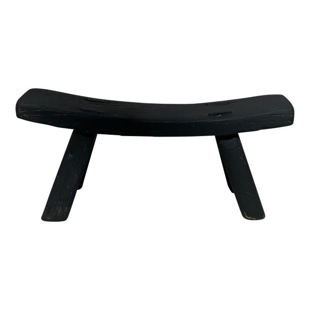 Antique Primitive Ebonized Wood Saddle Stool, 19th–Early 20th Century For Sale