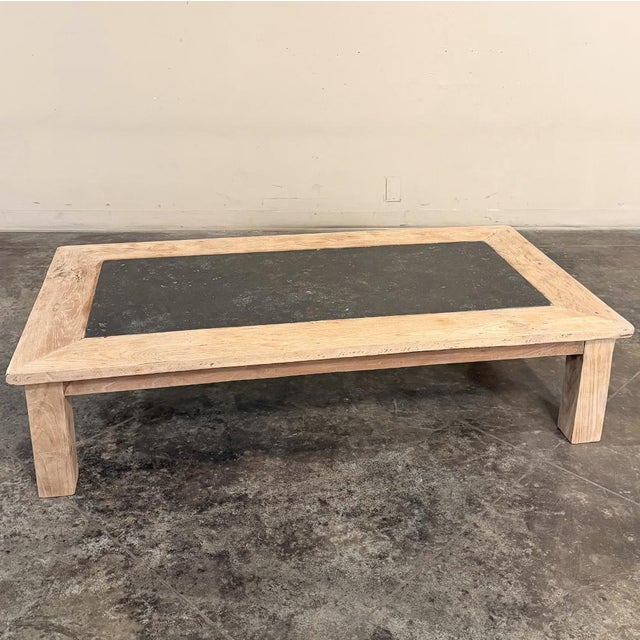 Brutalist Mid-Century Belgian Brutalist Stripped Oak and Black Marble Coffee Table For Sale - Image 3 of 12