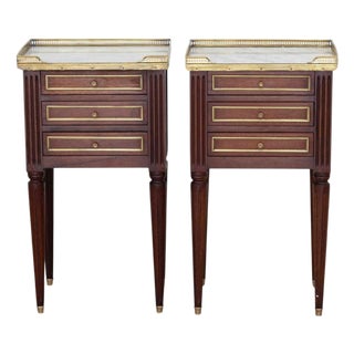 Pair of French 20th Century Louis XVI Style Marble-Top Bedside Tables For Sale