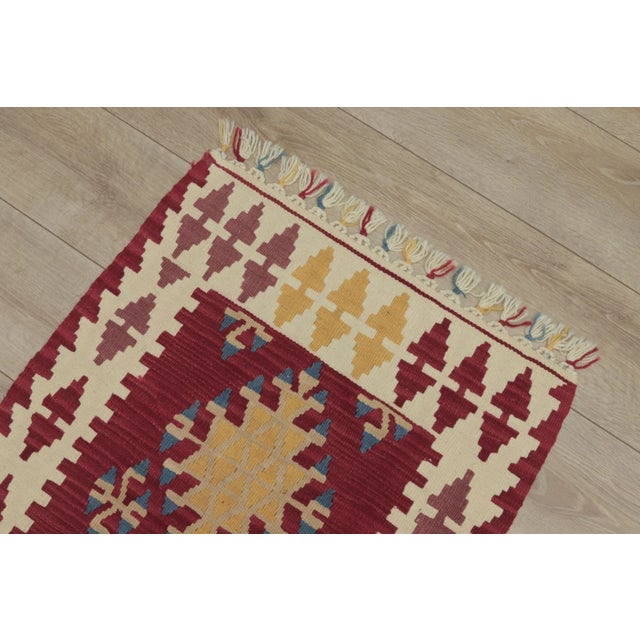 1970s Turkish Southwestern Style Geometric Red Oushak Kilim Rug For Sale - Image 9 of 10