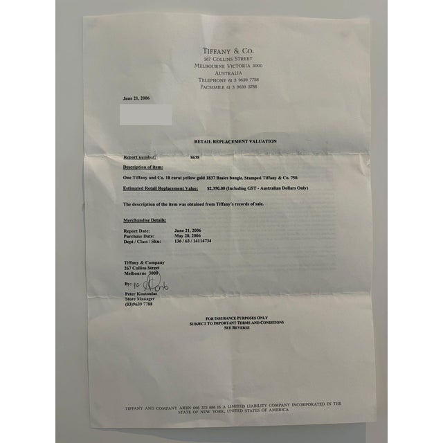 Tiffany & Co. 18ct Yellow Gold 1837 Bangle 29.53g For Sale - Image 9 of 9