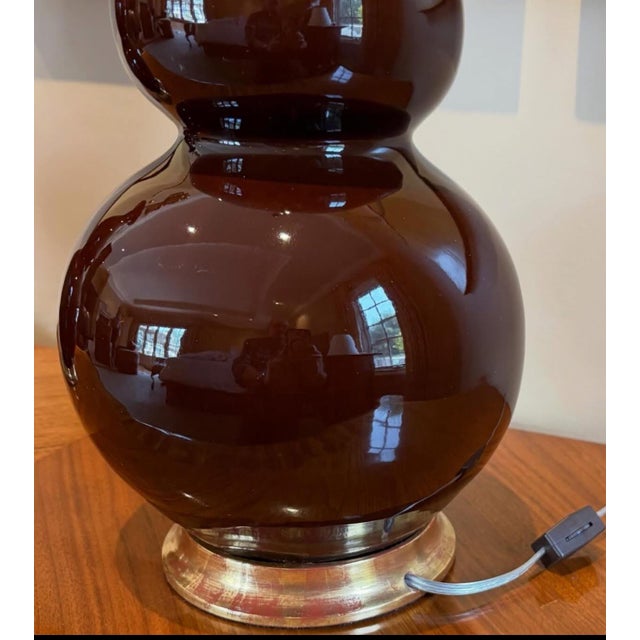 Christopher Spitzmiller, Inc Vintage Christopher Spitzmiller Double Gourd Lamps in Espresso With Gilt Bases - a Pair For Sale - Image 4 of 4