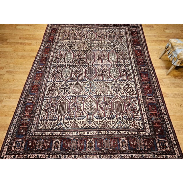 7’ 9” x 11’ Vintage room size rug Persian Joshegan Kashan rug in an allover "weeping willow" pattern in a rare ivory color...