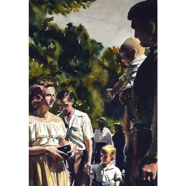 Large Watercolor Painting of People Walking in Park by Stephen Horvath 1949 For Sale In New York - Image 6 of 7