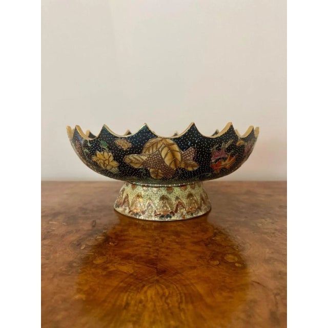 Large Antique Japanese Satsuma Pedestal Bowl, 1920 For Sale - Image 3 of 9