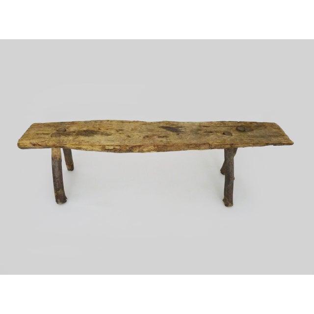 Low Brutalist Folk Art Wood Bench, 1960s For Sale - Image 4 of 11