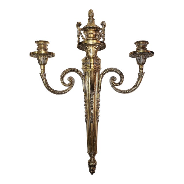 1980s Neoclassical Style Dore' Bronze Candelabra Sconce, Attrib Vaughan For Sale