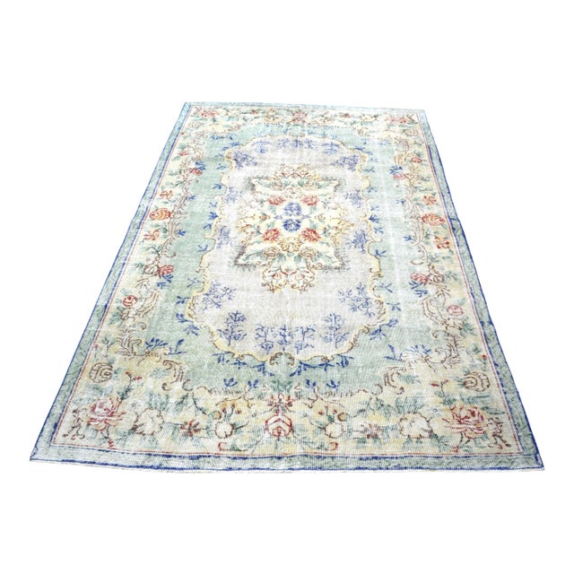Oversize Vintage Floral Design Turkish Handmade Area Rug For Sale