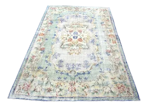 Oversize Vintage Floral Design Turkish Handmade Area Rug
