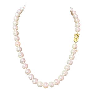 Late 20th Century Mikimoto Estate Akoya Pearl Necklace 18" 18k Y Gold 10 MM Certified