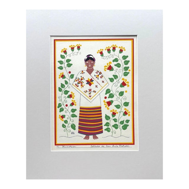 Carlos Mérida Silkscreen Print "Huasteca, San Luis Potosi" in 16 x 20 Mat, 1945 For Sale