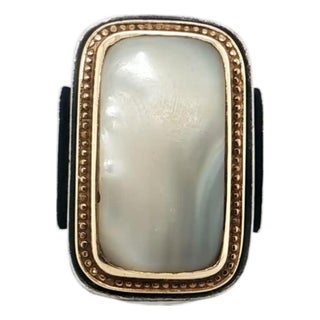 Mid 20th Century Konstantino Rectangle Mother Of Pearl Ring in Sterling Silver & 18k Gold Size 8 For Sale