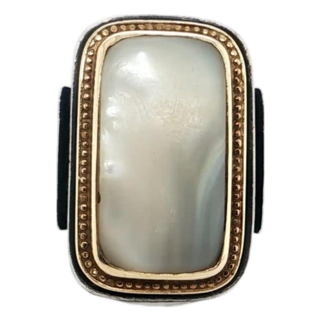 Mid 20th Century Konstantino Rectangle Mother Of Pearl Ring in Sterling Silver & 18k Gold Size 8 For Sale