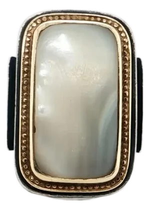 Mid 20th Century Konstantino Rectangle Mother Of Pearl Ring in Sterling Silver & 18k Gold Size 8