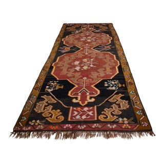 Handwoven Turkish Rug Kilim Muted Earth Tones Long Wide Runner Rug. - 4′9″ X 13′4″ For Sale