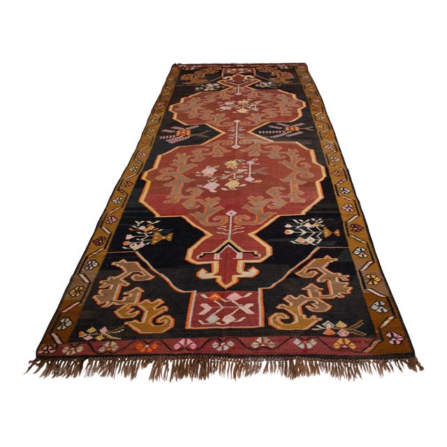 Handwoven Turkish Rug Kilim Muted Earth Tones Long Wide Runner Rug. - 4′9″ X 13′4″ For Sale