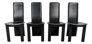 Vintage Cidue Black Sadle Leather High Back Dining Chairs. Italy, 1970s, Set of 4