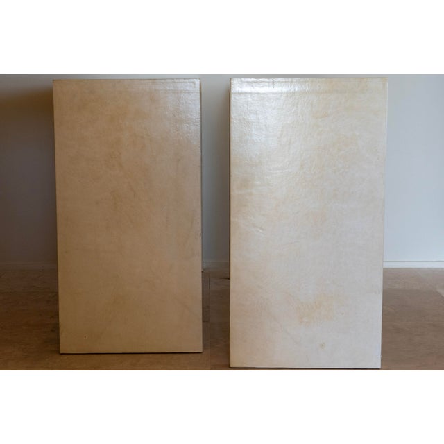 1980s Pair of Parchment Covered Console Tables (In the Manner of Jean-Michel Frank) For Sale - Image 9 of 14