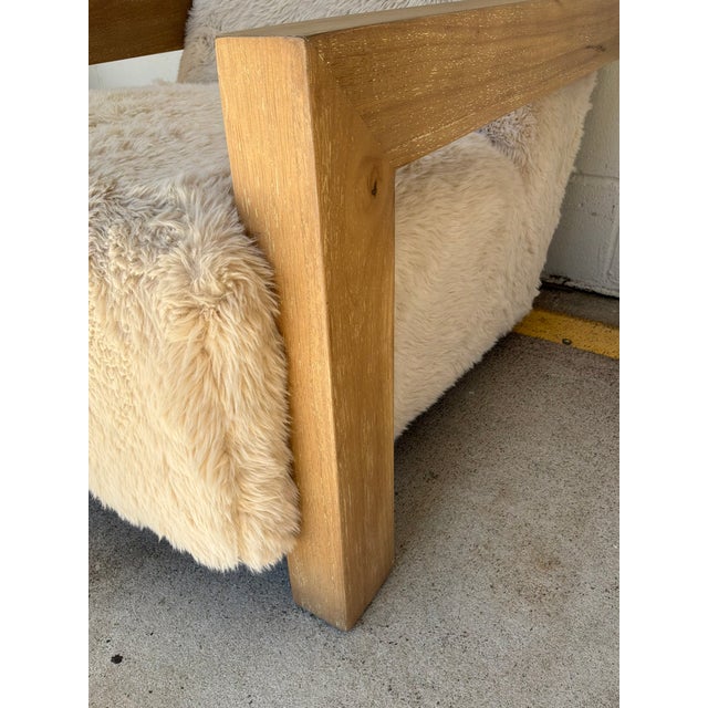Wood Modern Cream Faux Sheepskin Occasional Chair For Sale - Image 7 of 7