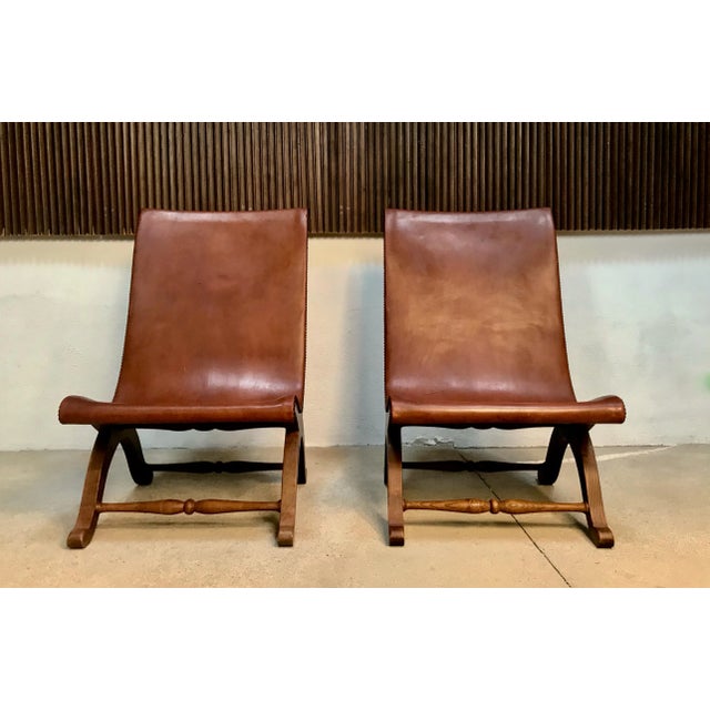 Set of Spanish High-Back Leather Slipper Chairs by Pierre Lottier, 1950s For Sale - Image 6 of 18