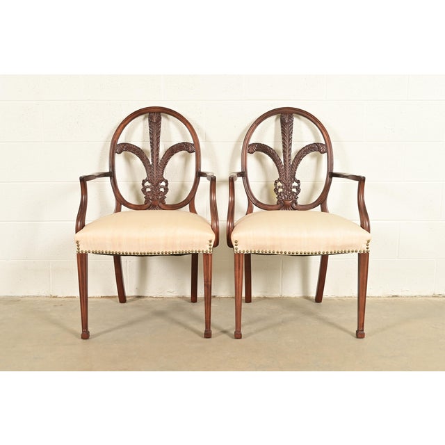 Romweber Antique French Regency Louis XVI Carved Mahogany Armchairs or Dining Chairs, Pair For Sale - Image 14 of 14