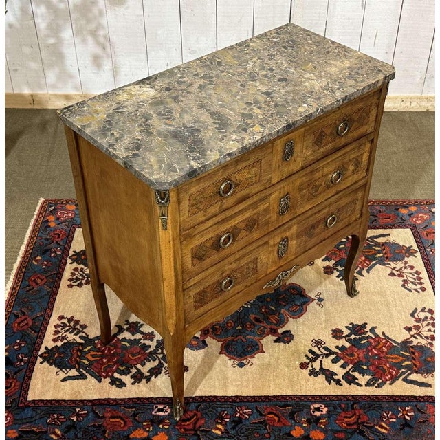Transitional Style Walnut Commode with Marble Top, 1950s For Sale - Image 14 of 18