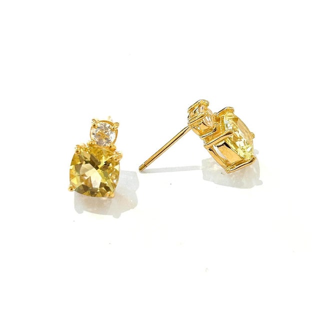 Bochic "Orient" Lemon Topaz & White Topaz Earrings Set In 18K Gold & Silver For Sale - Image 11 of 18