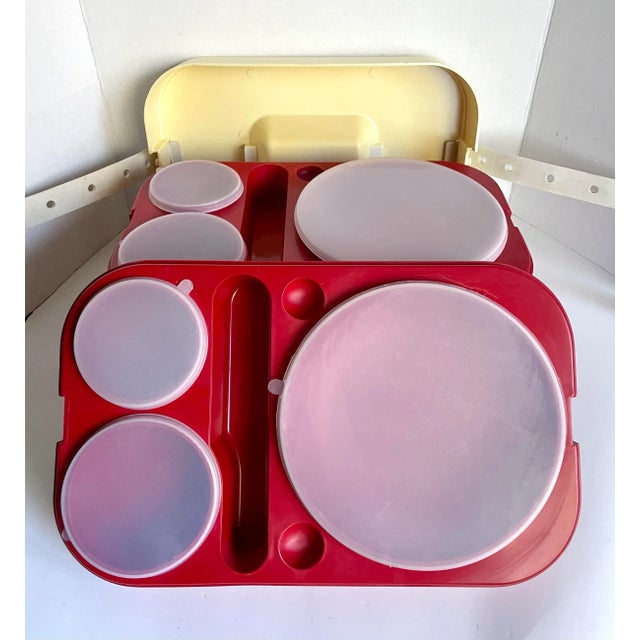 Plastic 1960's Retro Hampa Red Stacking Plastic Picnic Box for 4 For Sale - Image 7 of 13