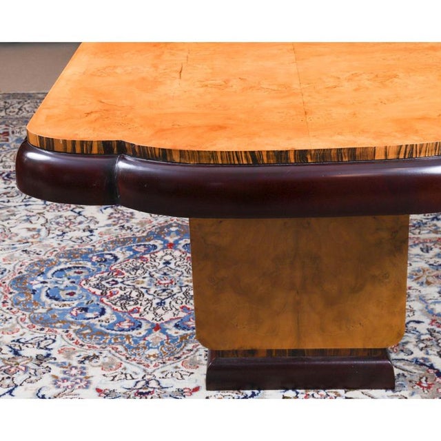 Brown Antique 20th Century Art Deco Burr Walnut Dining Table & Chairs attributed to Epstein, 1920s, Set of 9 For Sale - Image 8 of 18