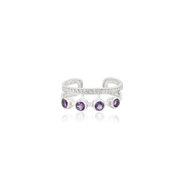 Not Yet Made - Made To Order Dainty Amethyst & Zircon Open Cuff Ring in 925 Silver, Size 7 For Sale - Image 5 of 12