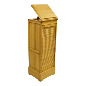 1900s Antique Arts & Crafts Oak & Maple Wood Tambour Shutter Door Filing Cabinet