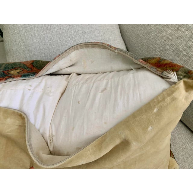Olive Pottery Barn Lumbar Decorative Pillow Velvet Printed 16” X 26” Reversible to Solid Natural Moroccan Style For Sale - Image 8 of 12