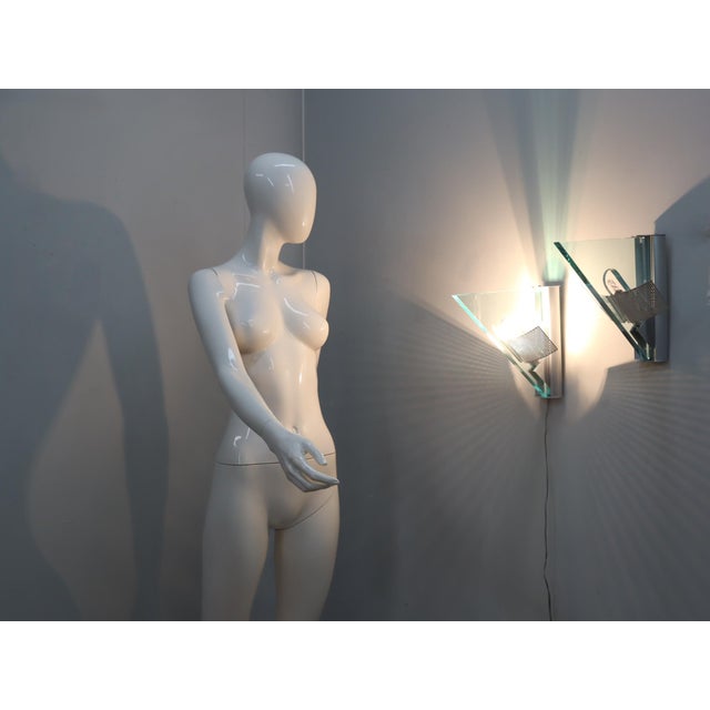 1980s Postmodern Icaro Wall Sconces in Glass and Aluminum by Carlo Forcolini for Artemide, 1980s, Set of 2 For Sale - Image 5 of 12