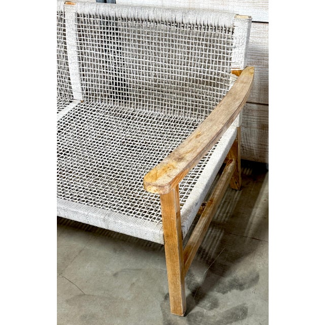 Boho Danish Modern Bleached/ Weathered Teak & Woven Rope Settee For Sale - Image 13 of 18