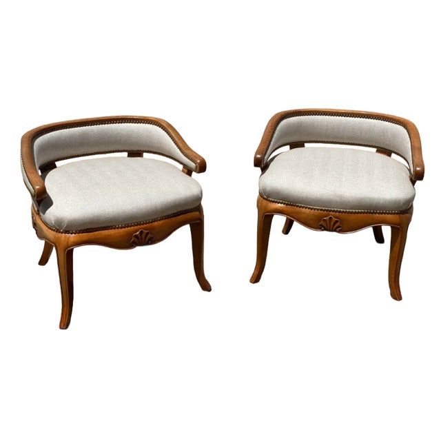 This is a really beautiful pair of vintage slipper chairs. Both of the chairs are in wonderful sturdy condition and the...
