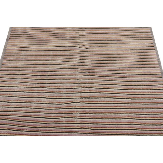 1960s Vintage Distressed Rug in Gray, Brown, Red, Yellow Striped Pattern For Sale - Image 4 of 7