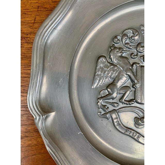 French Country Vintage German Coat of Arms Heraldry Pewter Wall Plate For Sale - Image 3 of 7