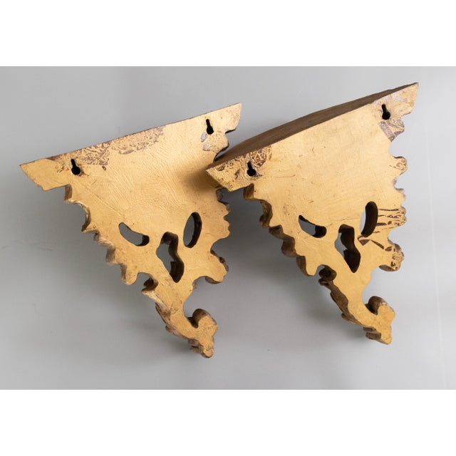 Plastic Vintage Rococo Style Italian Gilt Wall Brackets Shelves - A Pair For Sale - Image 7 of 8