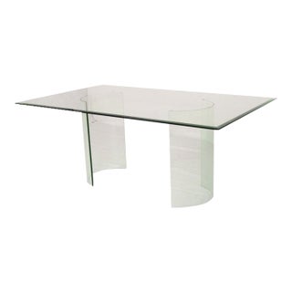 1980s Postmodern Beveled Glass Double Pedestal Dining Table For Sale