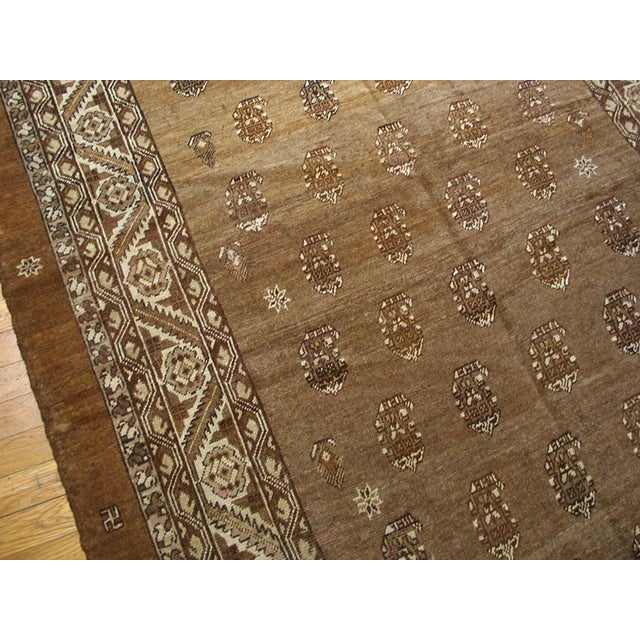 Mid 19th Century 1850s Tan Camel Paisley Antique Persian Bakshaiesh Rug 4'10" X 7'8" Handknotted Wool Carpet For Sale - Image 5 of 7