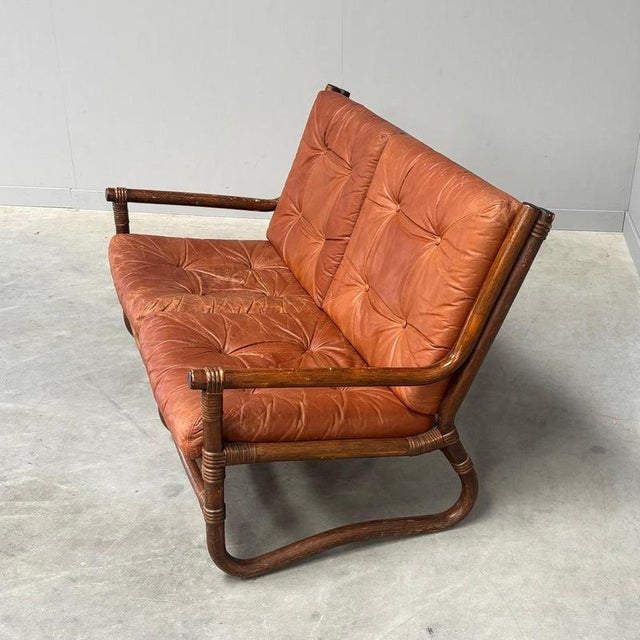 Vintage Bamboo and Leather Sofa, 1970s For Sale - Image 6 of 15