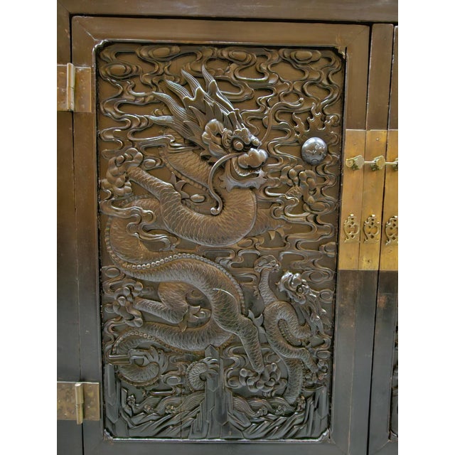 Brown An Impressive Pair of Qing Dynasty Chinese Carved Dragon Cabinets For Sale - Image 8 of 9