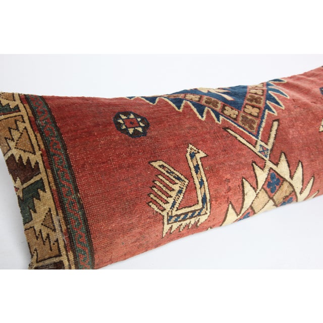 Textile Antique Caucasian Kazak Rug Pillow Cover With Animal Figures -16'' X 42'' For Sale - Image 7 of 11