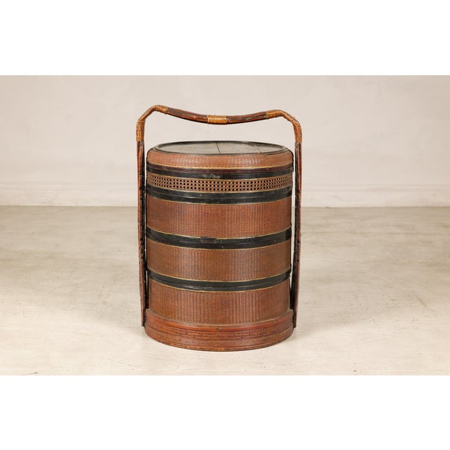 Vintage Chinese Rattan Wedding Basket with Carved Handle and Nested Containers For Sale - Image 14 of 18