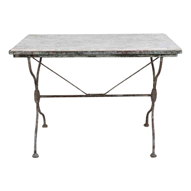 19th Century French Wrought Iron Table with Marble Top, Signed Emile Paul For Sale