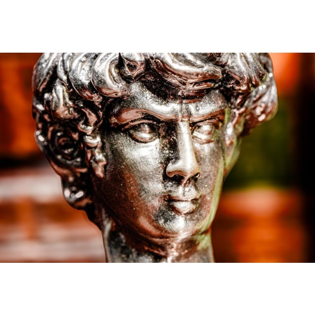 High Relief Vintage Silver Metal Miniature Michelangelo David Art Bust Statue Sculpture Italy Home Decor For Sale - Image 4 of 12