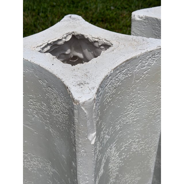 Vintage 30” Sculptural White Plaster Pedestals, a Pair For Sale - Image 11 of 12